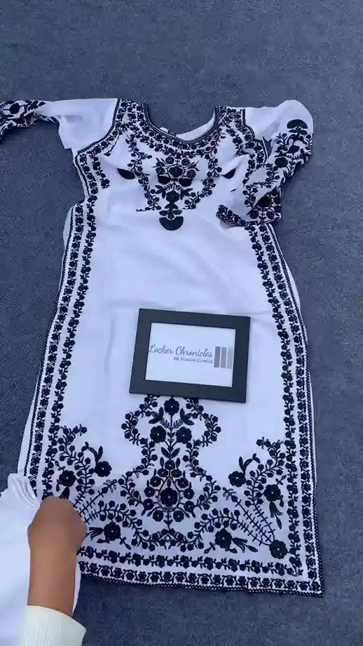 Elegant White Embroidered Chikankari Kurta Set with Dupatta and Pants